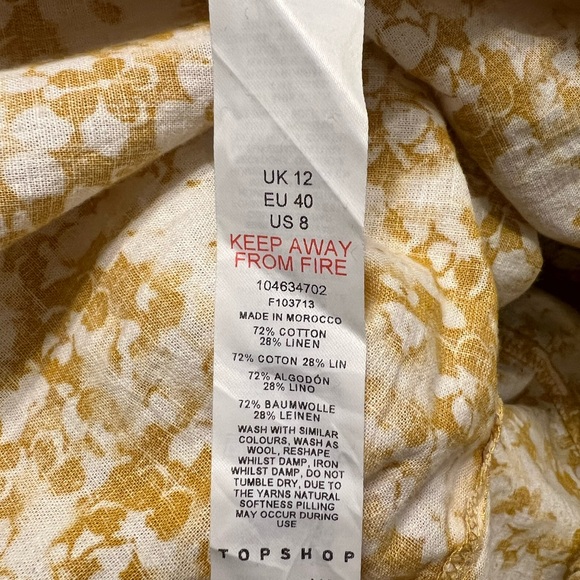 TOPSHOP Yellow White Floral Mini Dress Size 8 - Picture 8 of 9